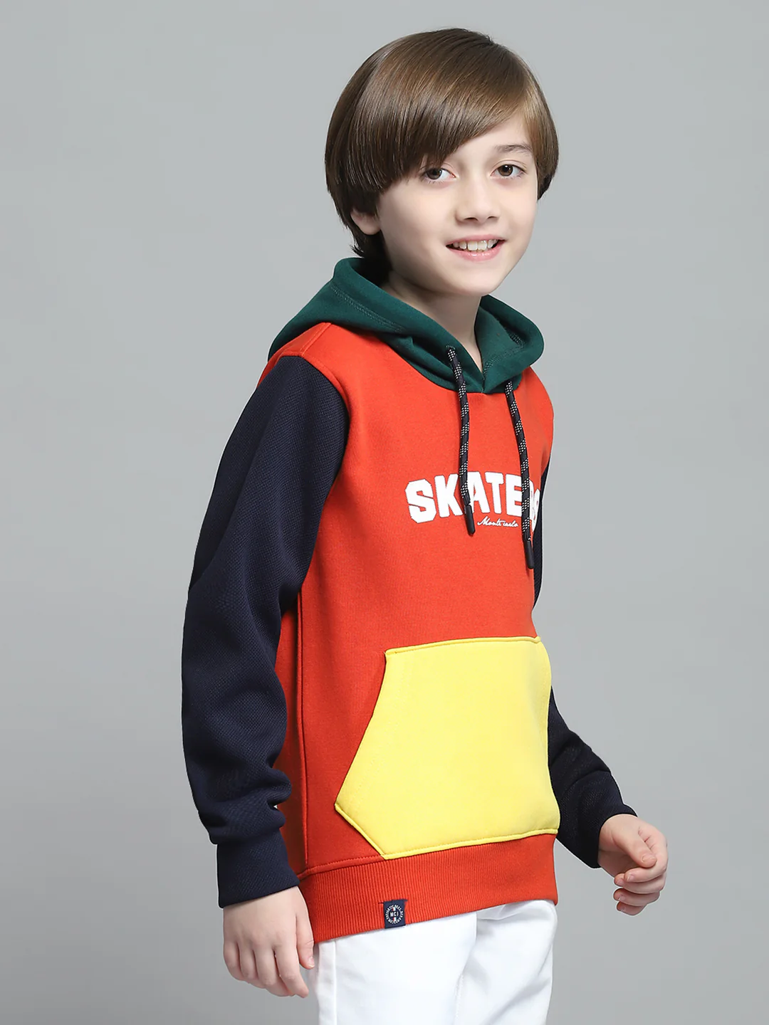 Boys Orange Printed Hooded Full Sleeve Sweatshirt - Image 4