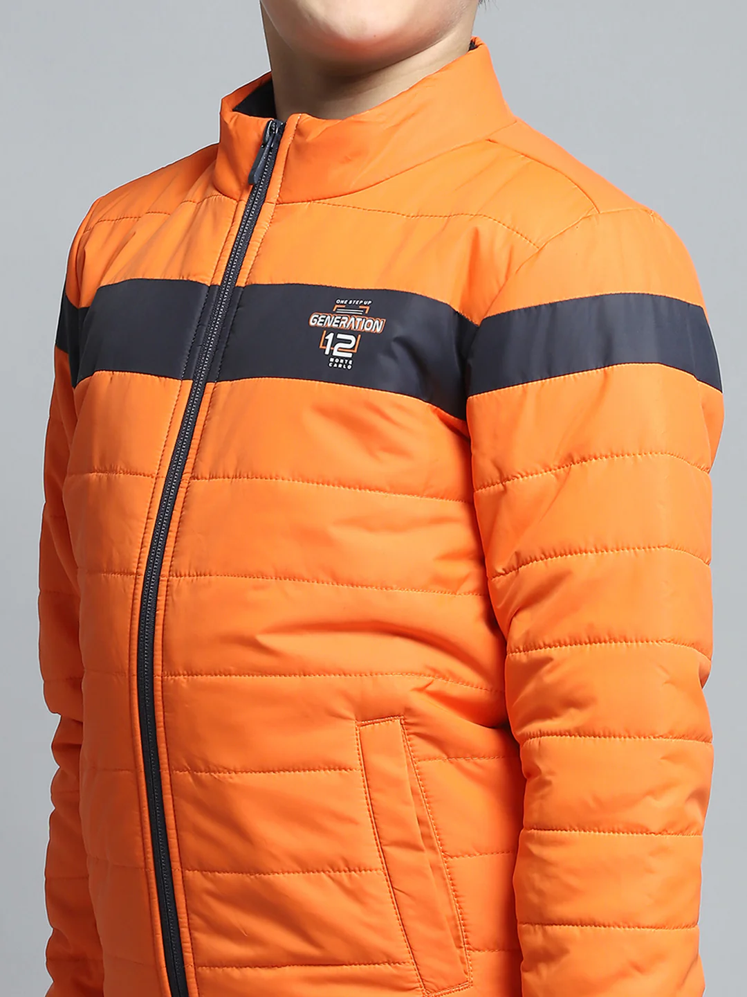 Boys Orange Printed Mock Neck Full Sleeve Jacket - Image 7