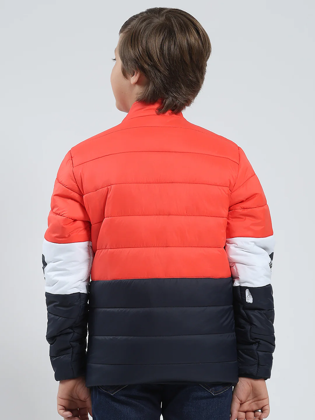 Boys Orange Printed Mock Neck Full Sleeve Reversible Jacket - Image 5