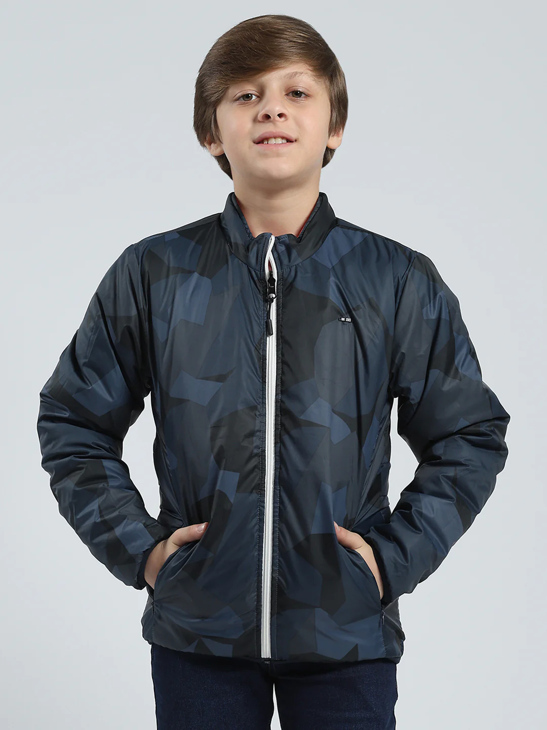 Boys Orange Printed Mock Neck Full Sleeve Reversible Jacket - Image 8