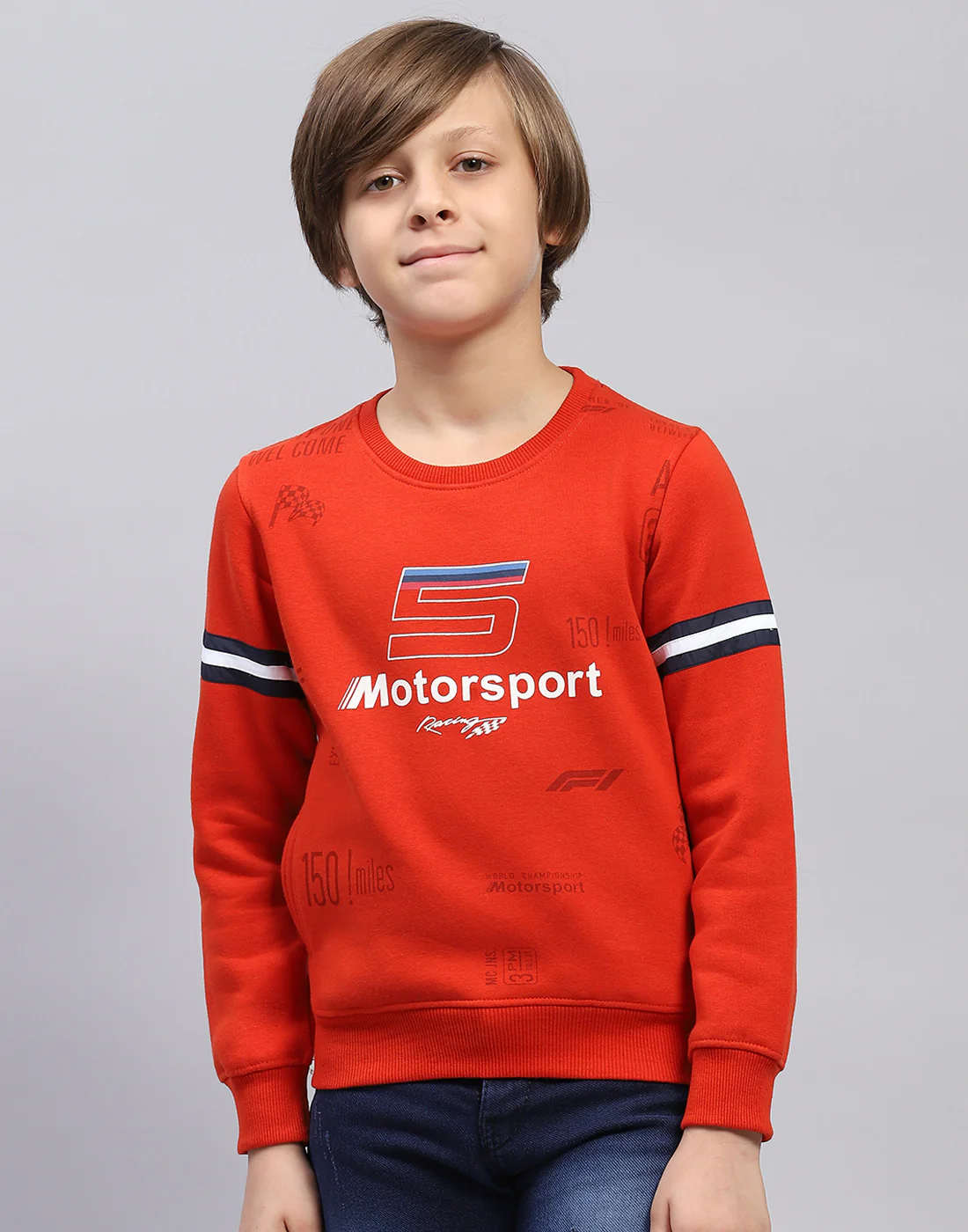 Boys Orange Printed Round Neck Full Sleeve Sweatshirt - Image 2