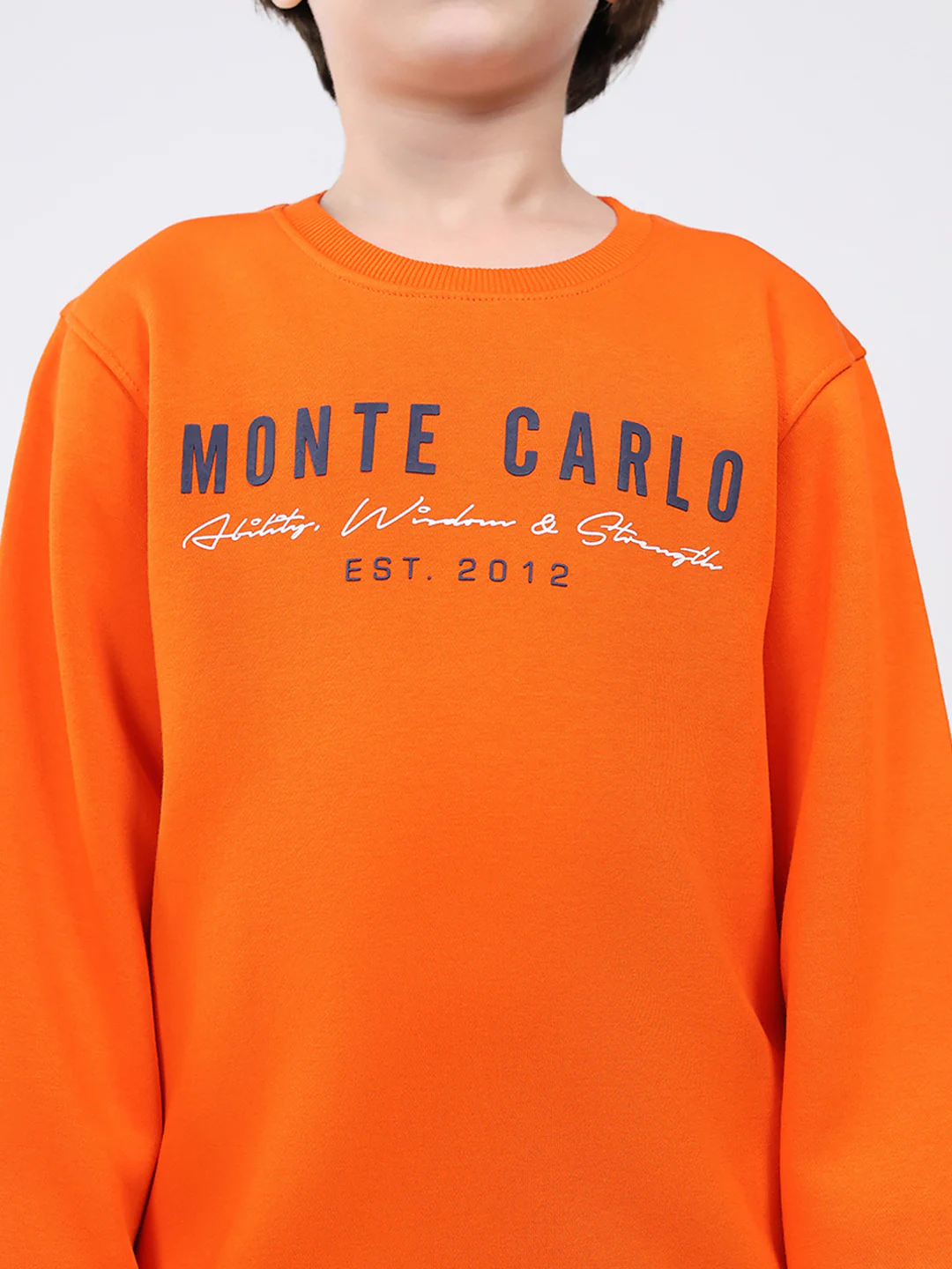 Boys Orange Printed Round Neck Full Sleeve Sweatshirt - Image 6