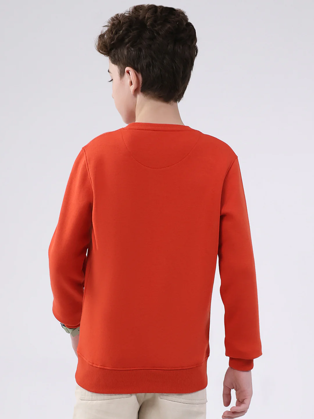 Boys Orange Printed Round Neck Full Sleeve Sweatshirt - Image 5