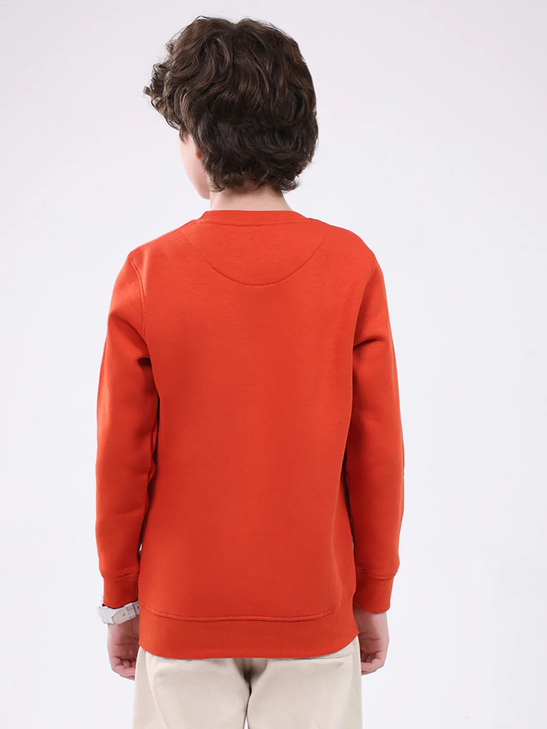 Boys Orange Printed Round Neck Full Sleeve Sweatshirt - Image 5