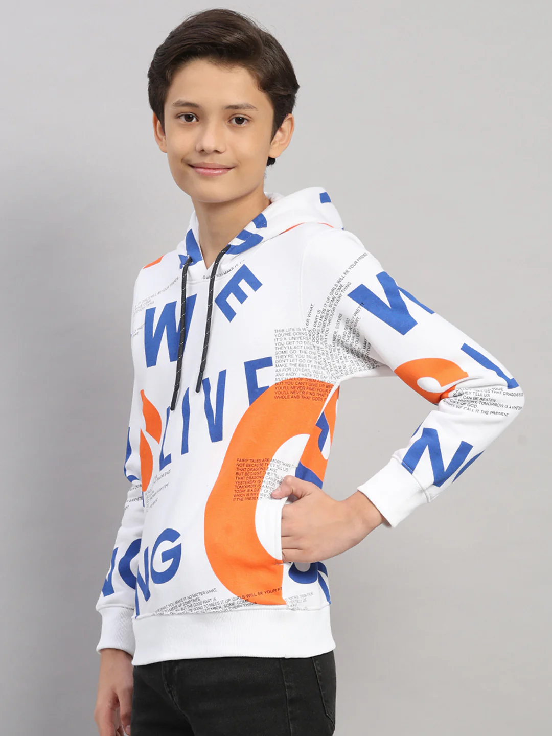 Boys Orange Printed Round Neck Full Sleeve Sweatshirt - Image 3
