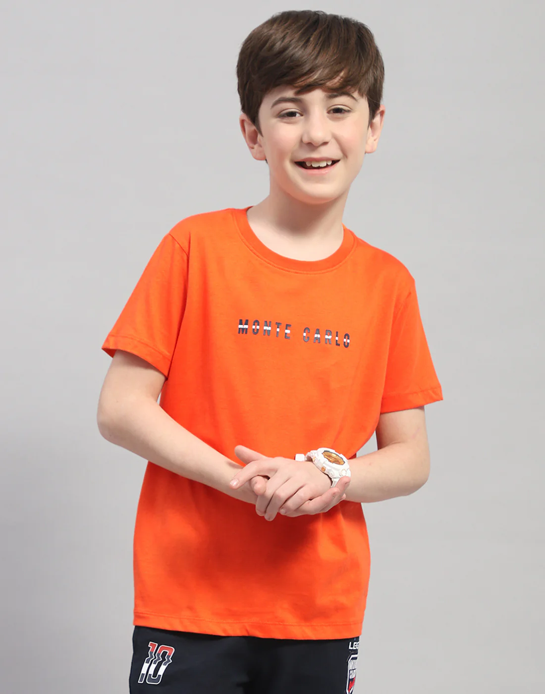 Boys Orange Printed Round Neck Half Sleeve T-Shirt - Image 2
