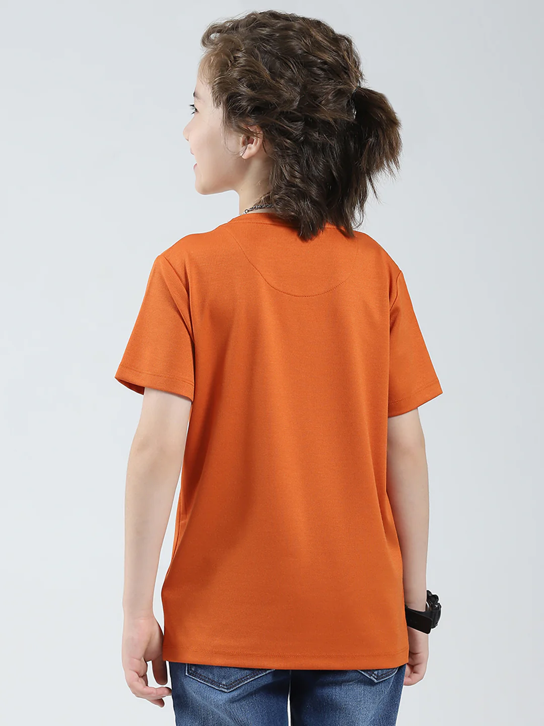 Boys Orange Printed Round Neck Half Sleeve T-Shirt - Image 5