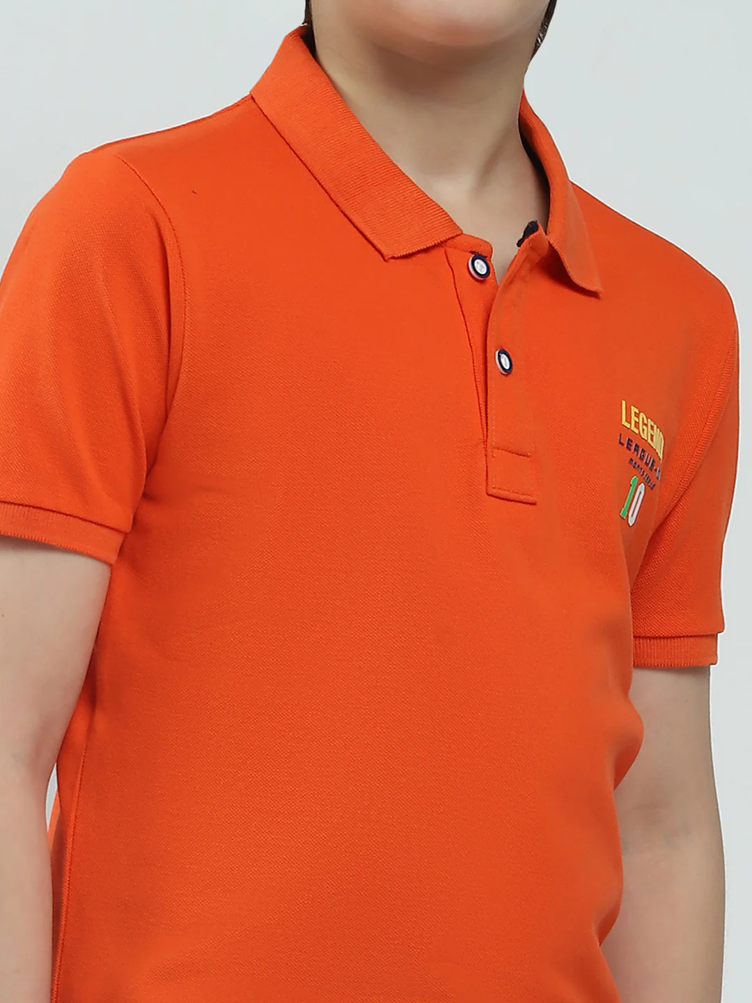 Boys Orange Solid Collar Half Sleeve T-Shirt - Image 6