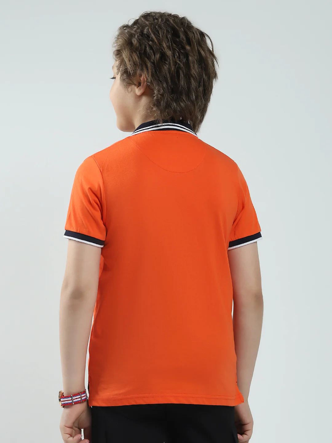Boys Orange Solid Collar Half Sleeve T-Shirt - Image 5