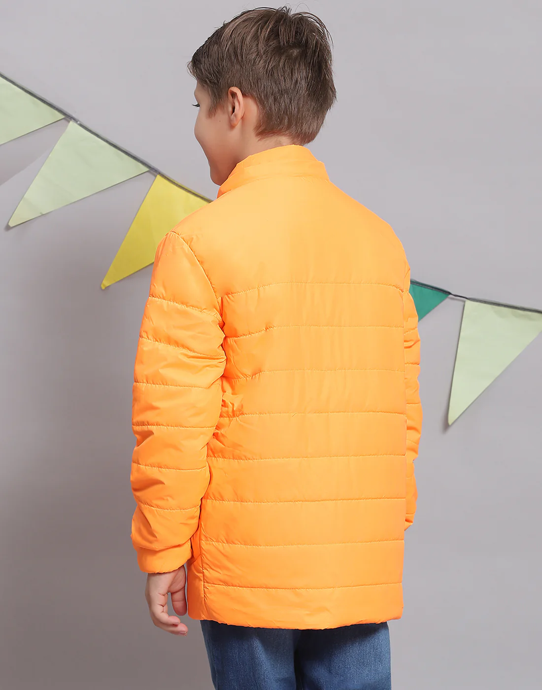 Boys Orange Solid Hooded Full Sleeve Boys Jacket - Image 6