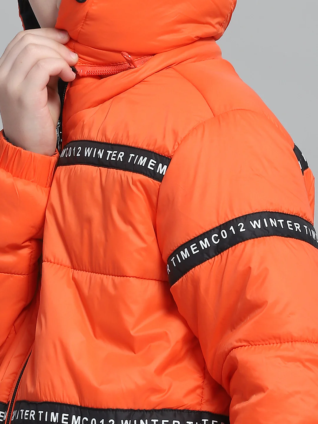 Boys Orange Solid Hooded Full Sleeve Reversible Jacket - Image 7
