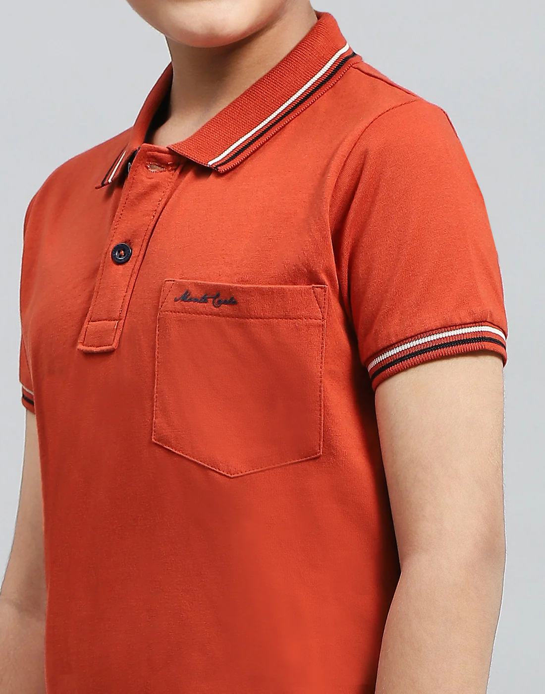 Boys Orange Solid Polo Collar Half Sleeve T-Shirt - Image 6