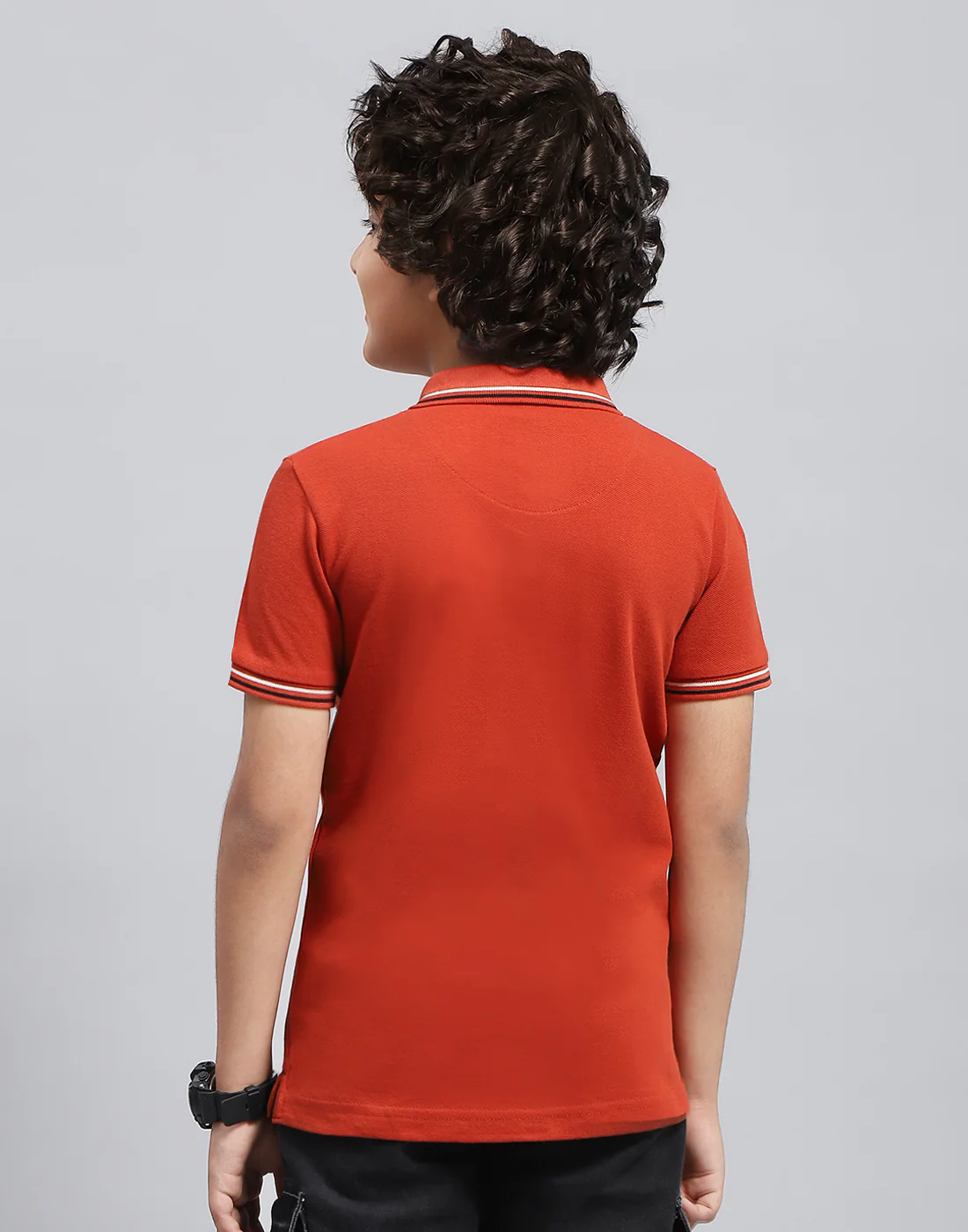Boys Orange Solid Polo Collar Half Sleeve T-Shirt - Image 5