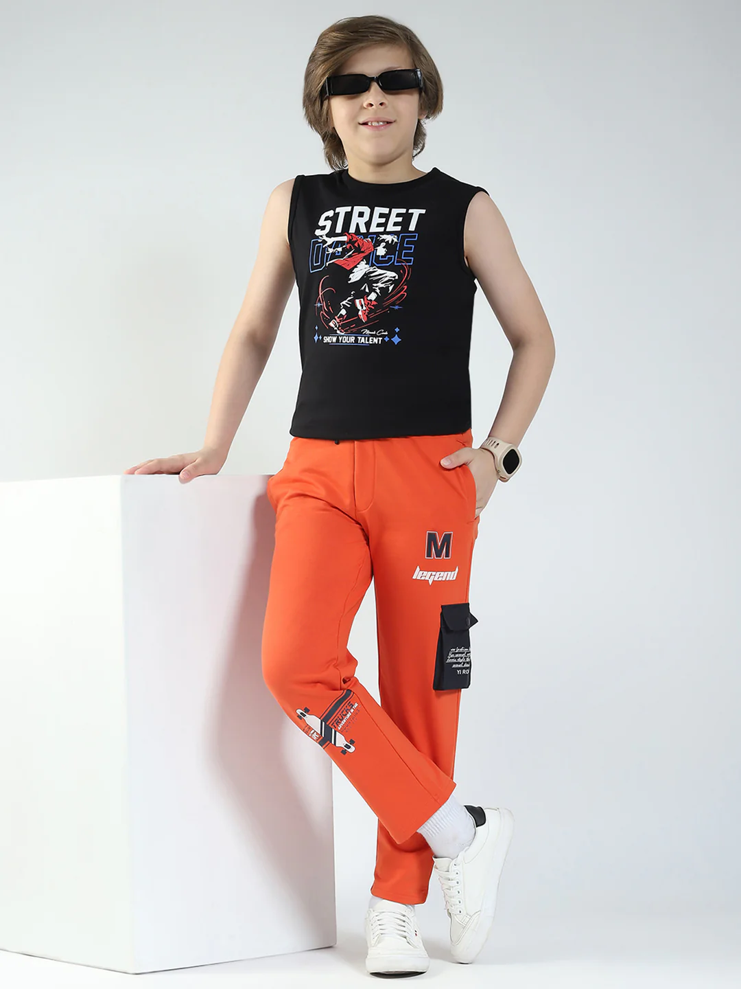 Boys Orange Solid Regular Fit Lower - Image 2