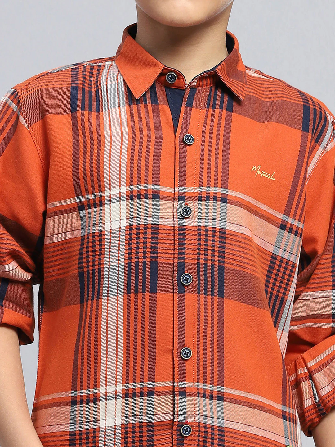 Boys Orange Stripe Collar Full Sleeve Shirt - Image 6