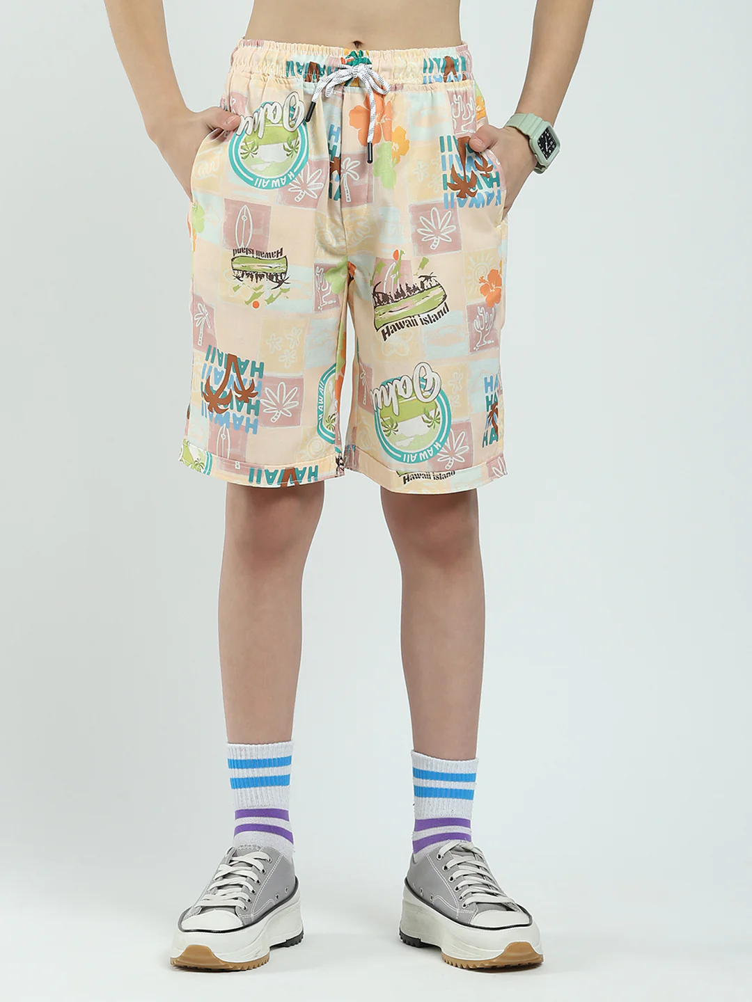 Boys Peach Printed Collar Half Sleeve Cords Set - Image 8