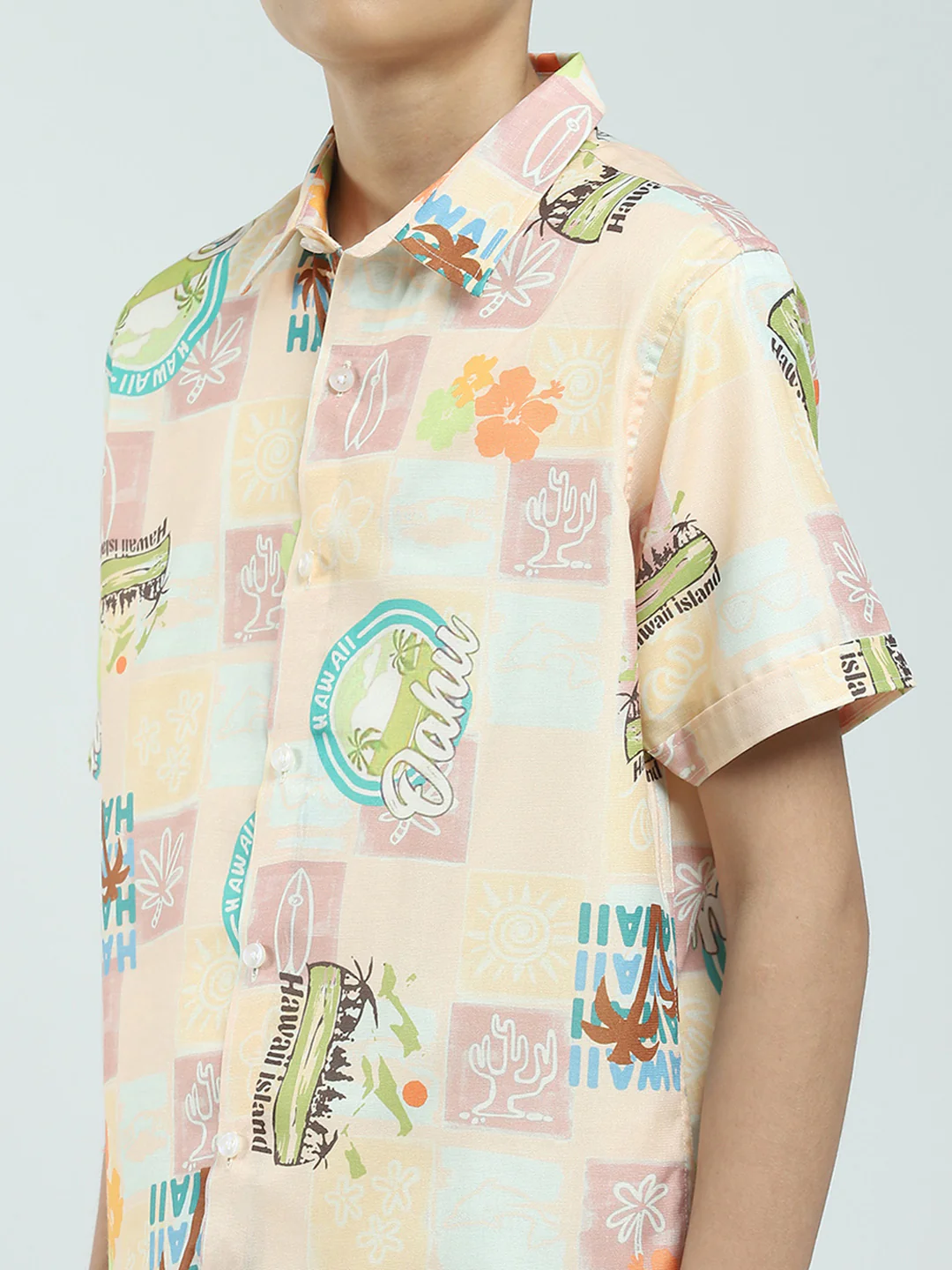 Boys Peach Printed Collar Half Sleeve Cords Set - Image 9