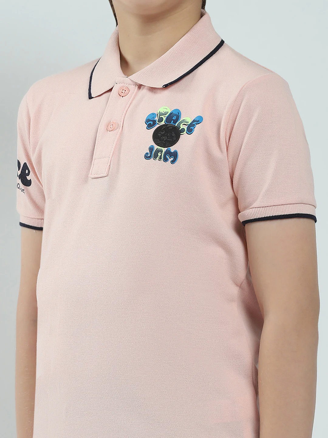 Boys Peach Printed Collar Half Sleeve T-Shirt - Image 6
