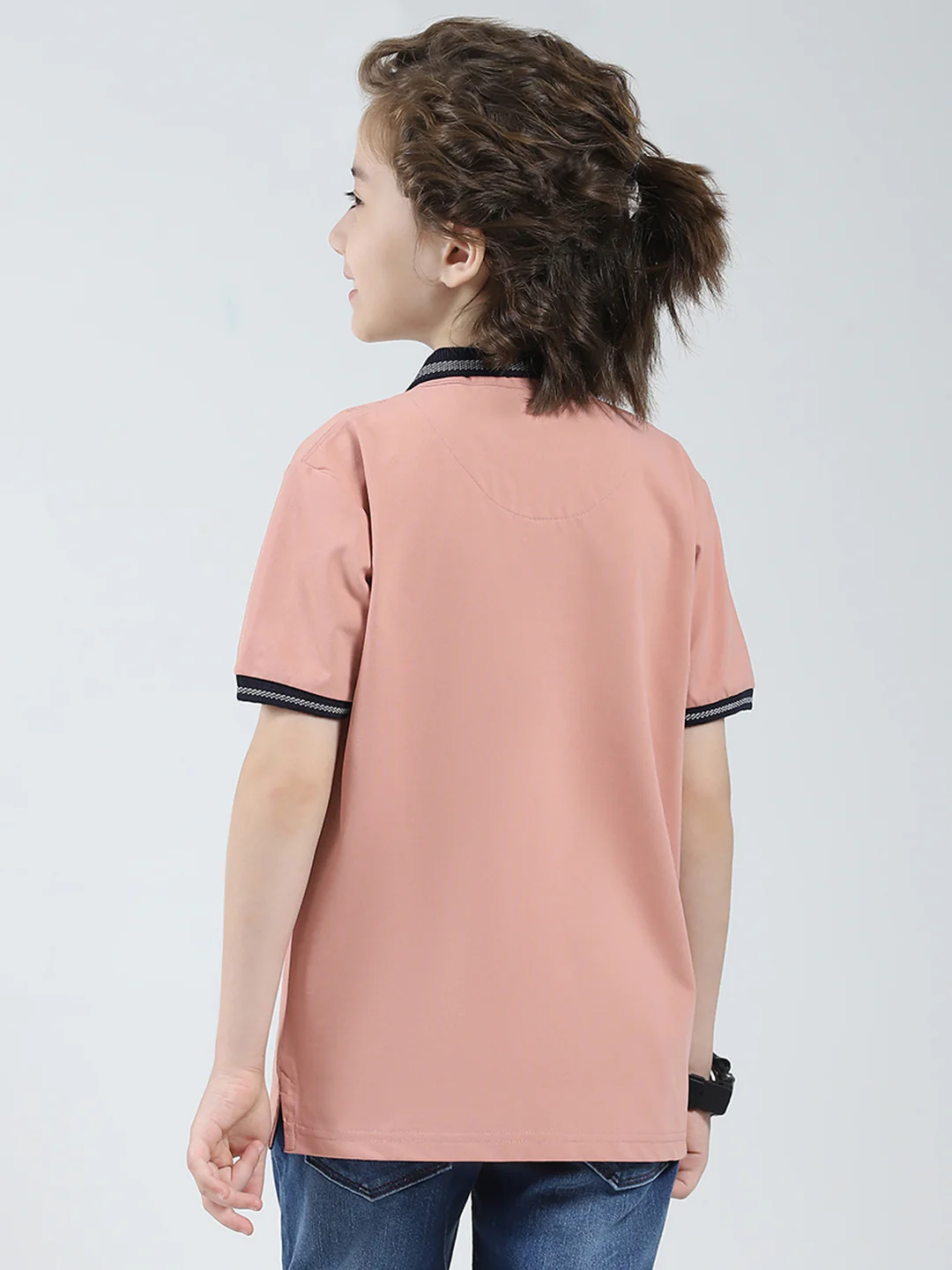 Boys Peach Printed Collar Half Sleeve T-Shirt - Image 5