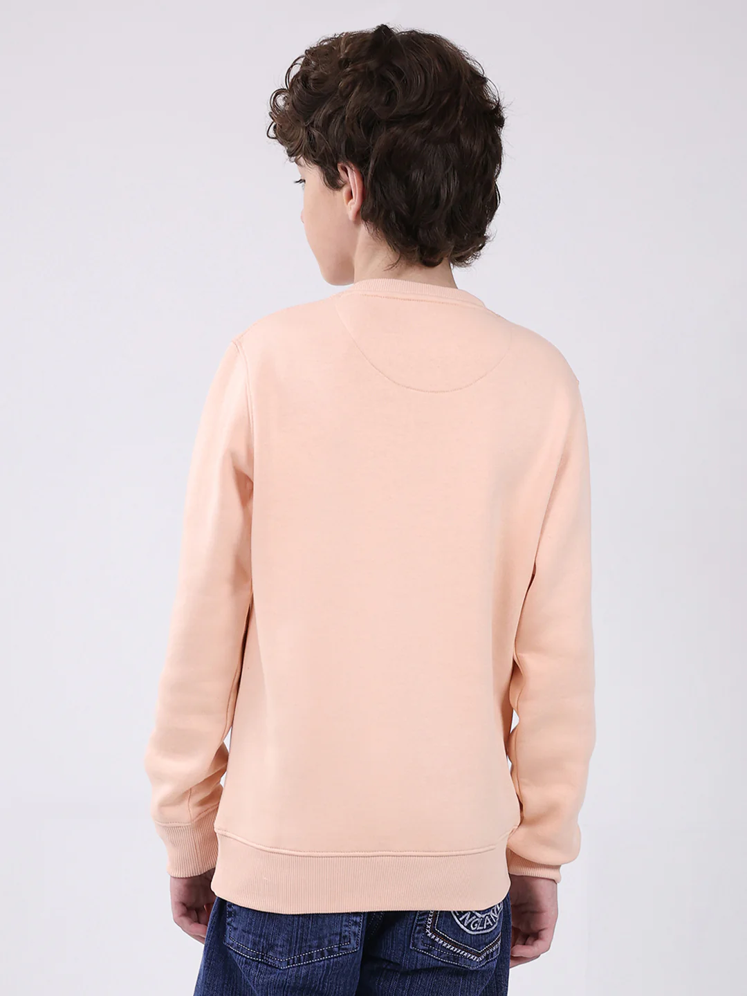 Boys Peach Printed Round Neck Full Sleeve Sweatshirt - Image 5