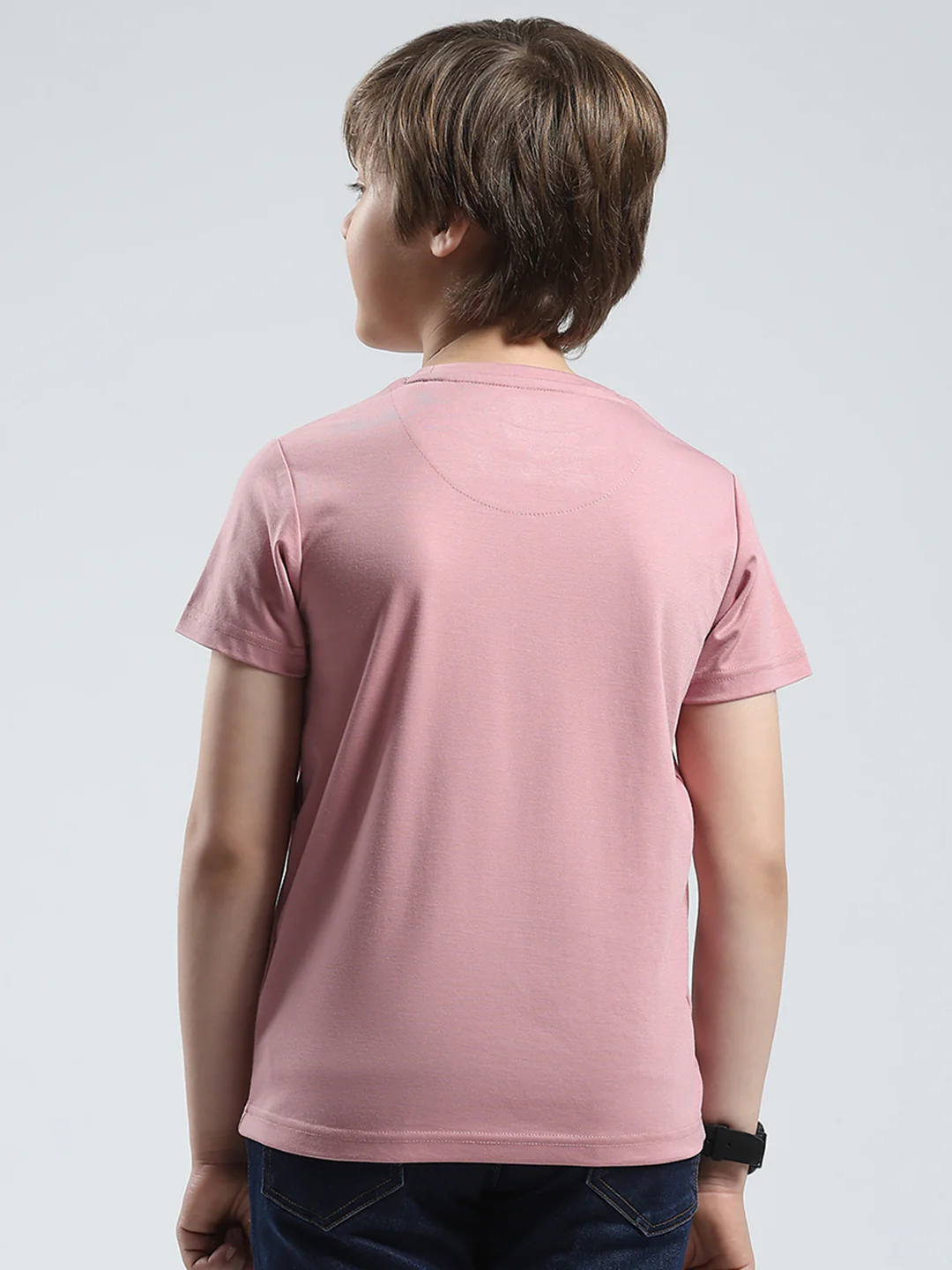 Boys Peach Printed Round Neck Half Sleeve T-Shirt - Image 5
