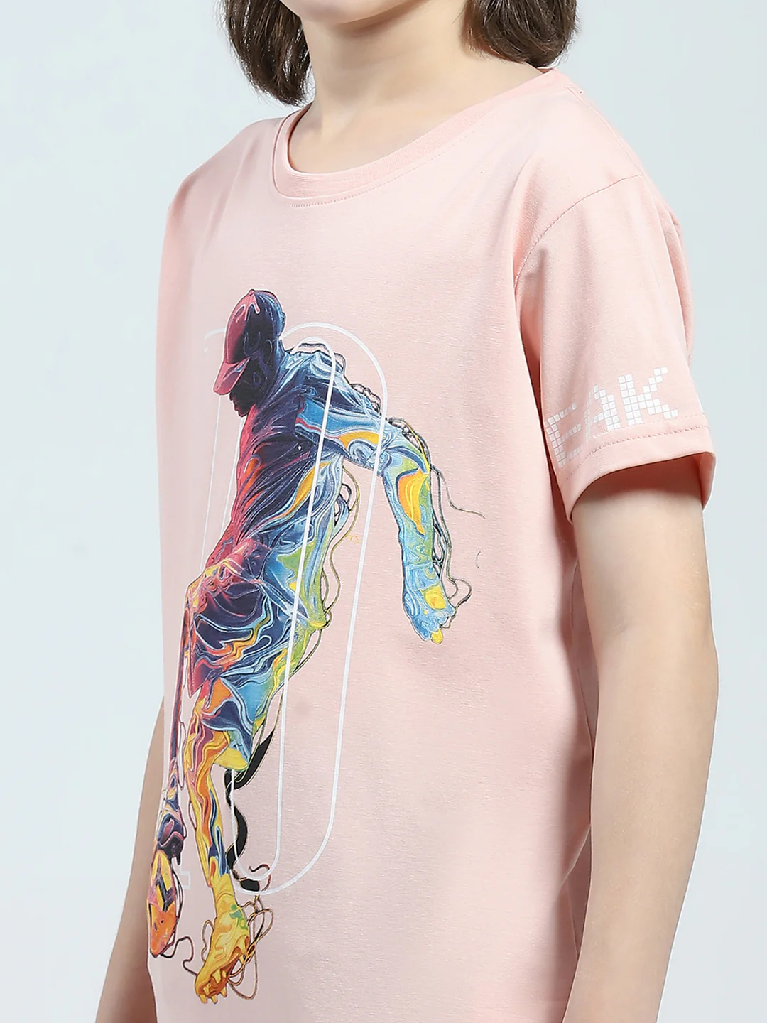 Boys Peach Printed Round Neck Half Sleeve T-Shirt - Image 6