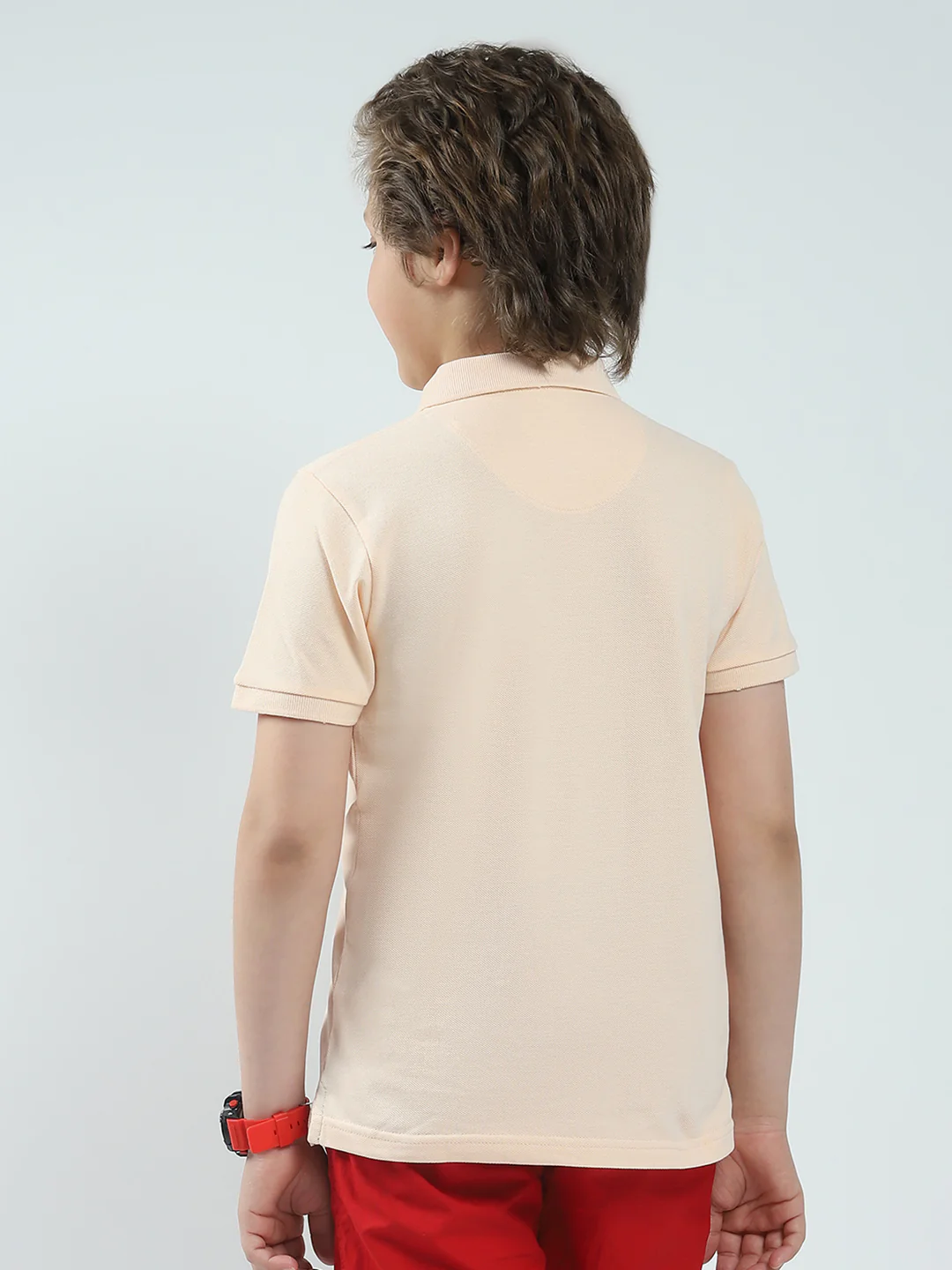 Boys Peach Solid Collar Half Sleeve T-Shirt - Image 5