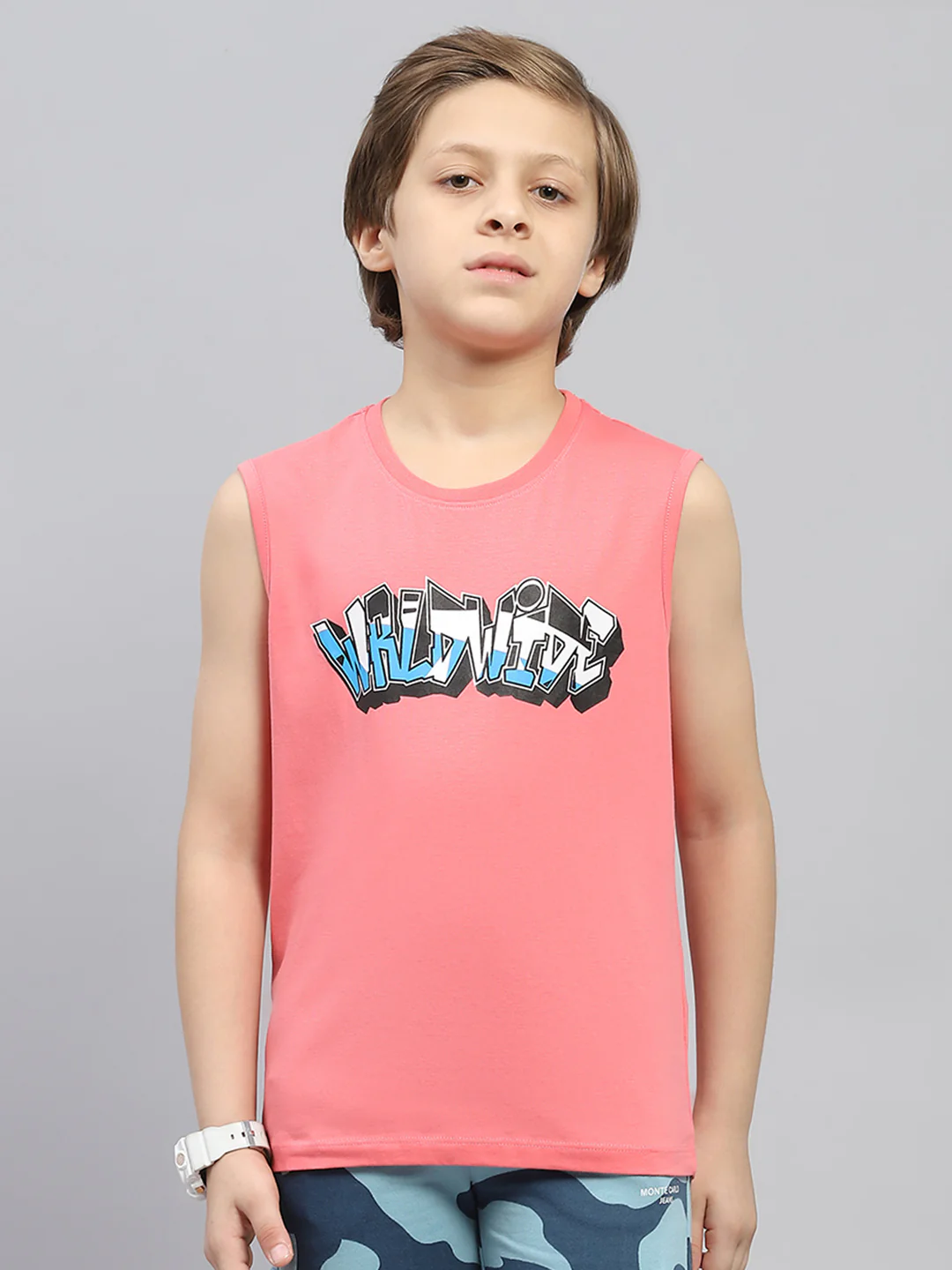 Boys Pink & Black Printed Round Neck Sleeveless T-Shirt (Pack of 2) - Image 3