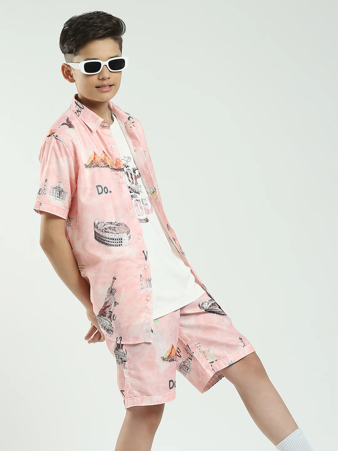 Boys Pink Printed Collar Half Sleeve Cords Set - Image 6