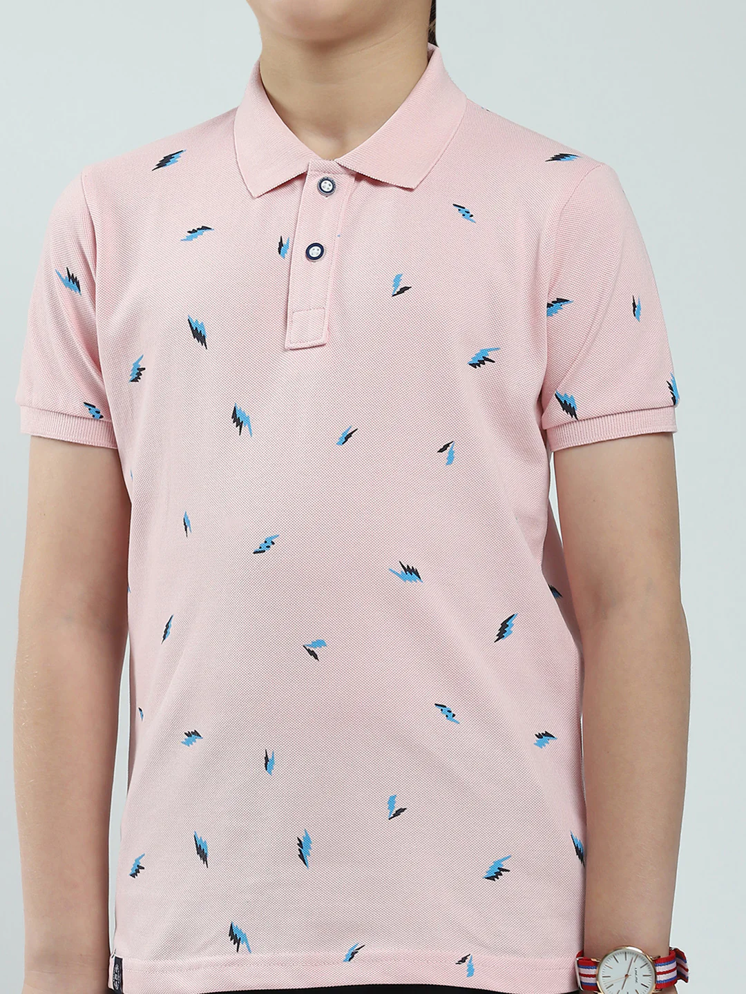 Boys Pink Printed Collar Half Sleeve T-Shirt - Image 6