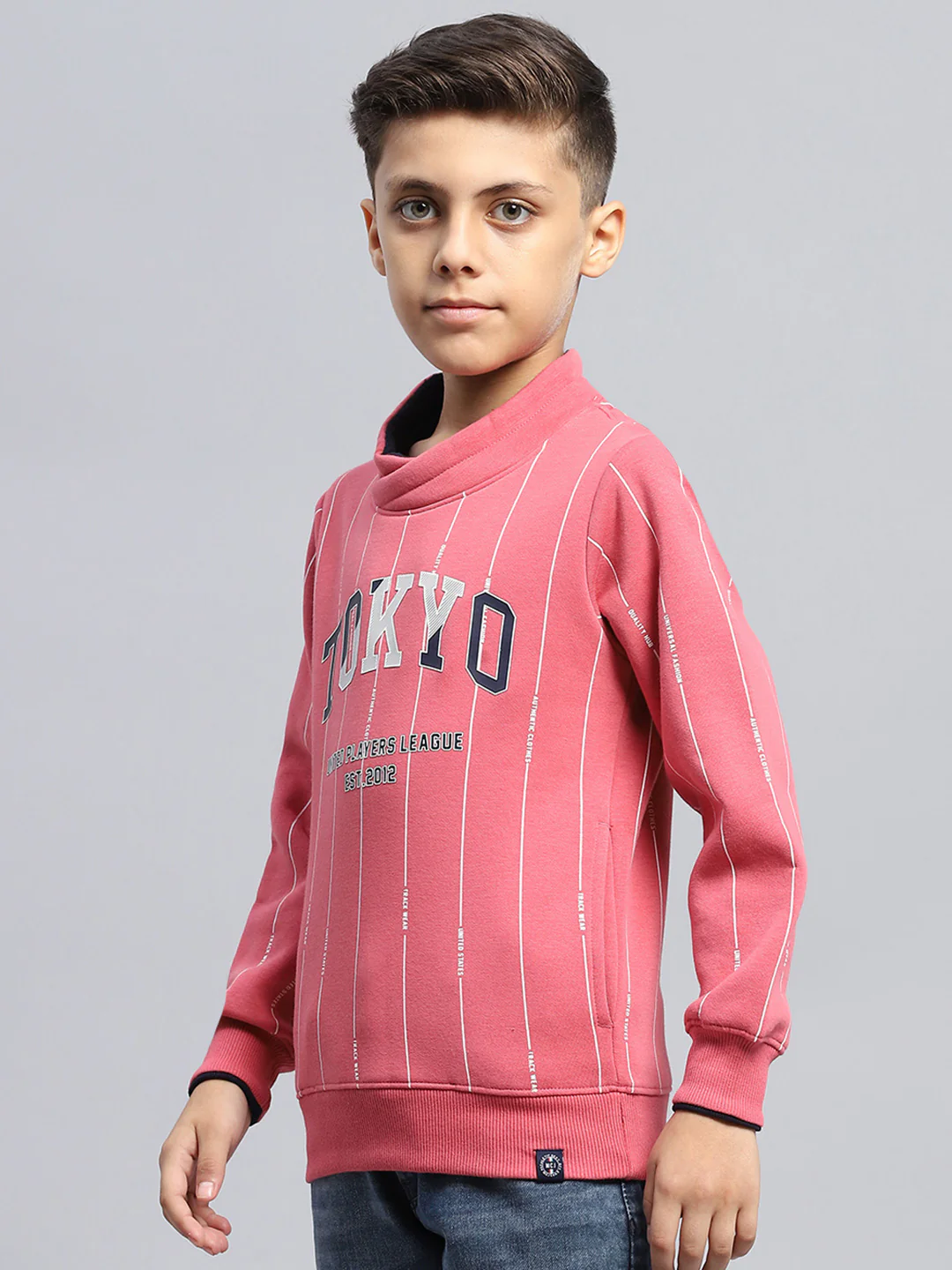Boys Pink Printed High Neck Full Sleeve Sweatshirt - Image 3
