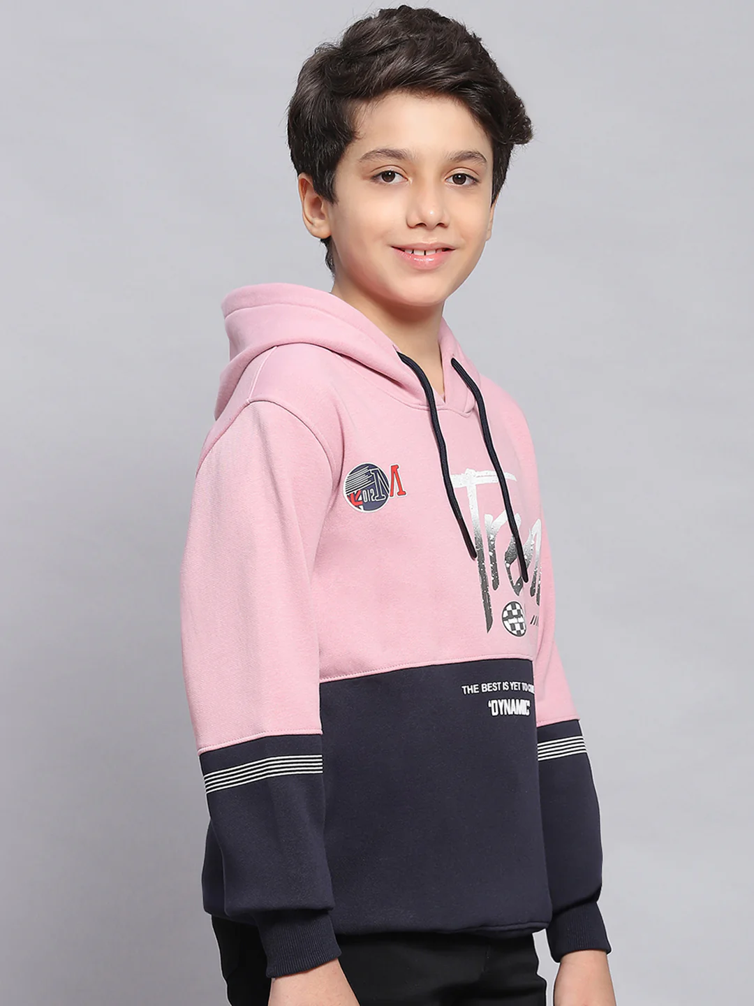Boys Pink Printed Hooded Full Sleeve Sweatshirt - Image 4
