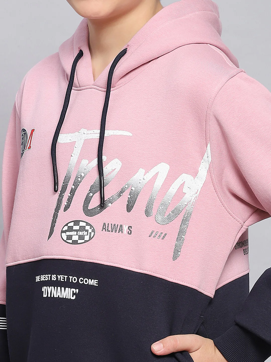 Boys Pink Printed Hooded Full Sleeve Sweatshirt - Image 6