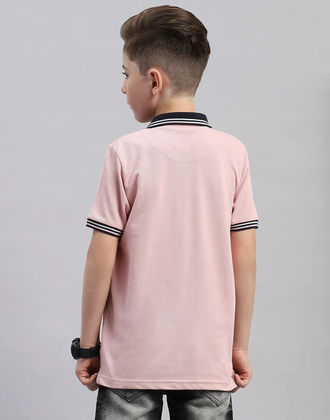 Boys Pink Printed Polo Collar Half Sleeve T-Shirt - Image 5