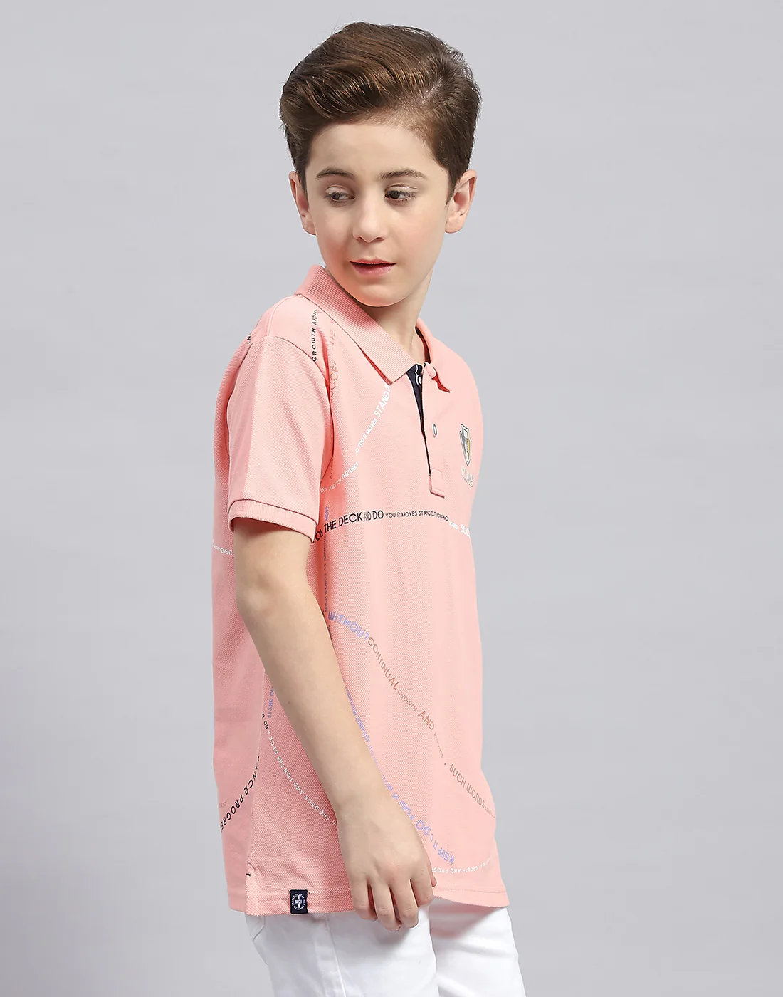 Boys Pink Printed Polo Collar Half Sleeve T-Shirt - Image 4