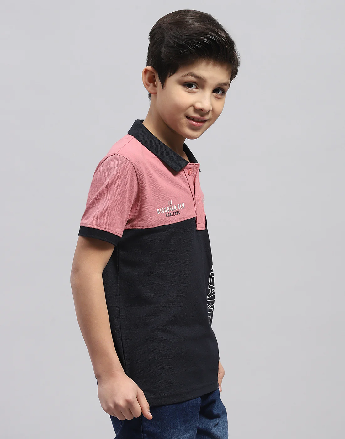 Boys Pink Printed Polo Collar Half Sleeve T-Shirt - Image 4