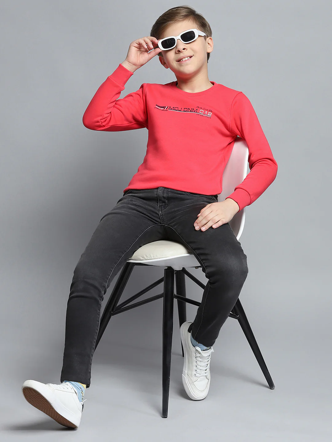 Boys Pink Printed Round Neck Full Sleeve Pullover - Image 2