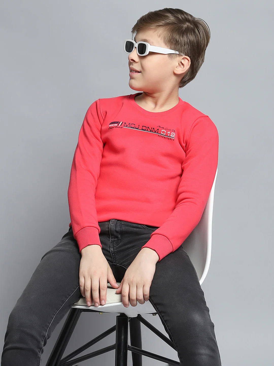 Boys Pink Printed Round Neck Full Sleeve Pullover - Image 6