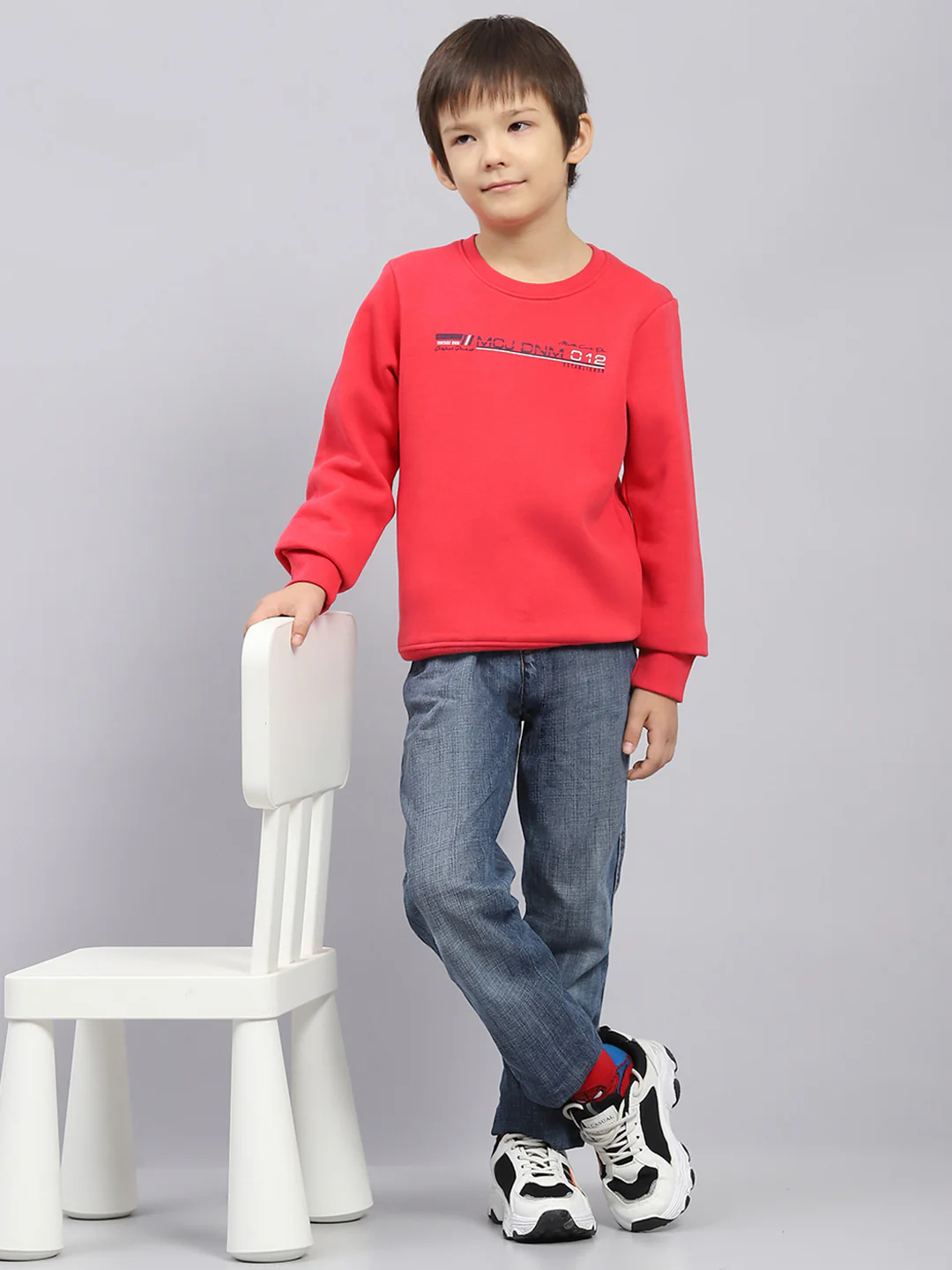 Boys Pink Printed Round Neck Full Sleeve Sweatshirt - Image 2