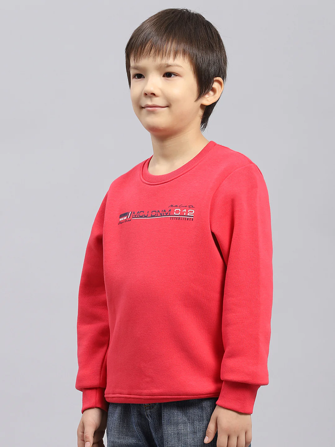 Boys Pink Printed Round Neck Full Sleeve Sweatshirt - Image 3