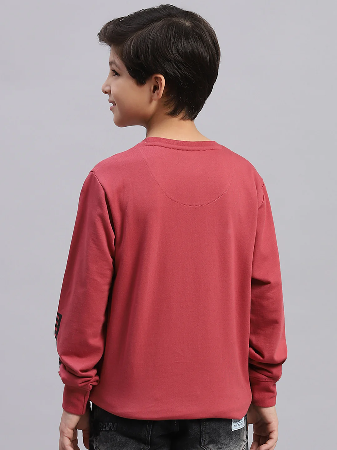 Boys Pink Printed Round Neck Full Sleeve Sweatshirt - Image 5
