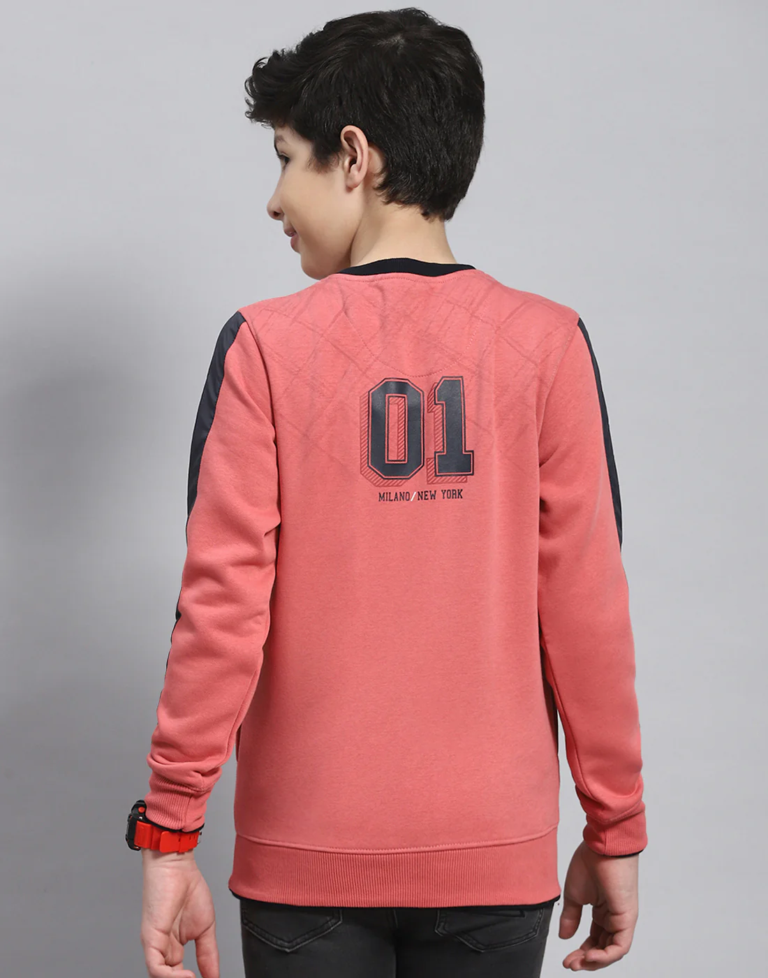 Boys Pink Printed Round Neck Full Sleeve Sweatshirt - Image 5