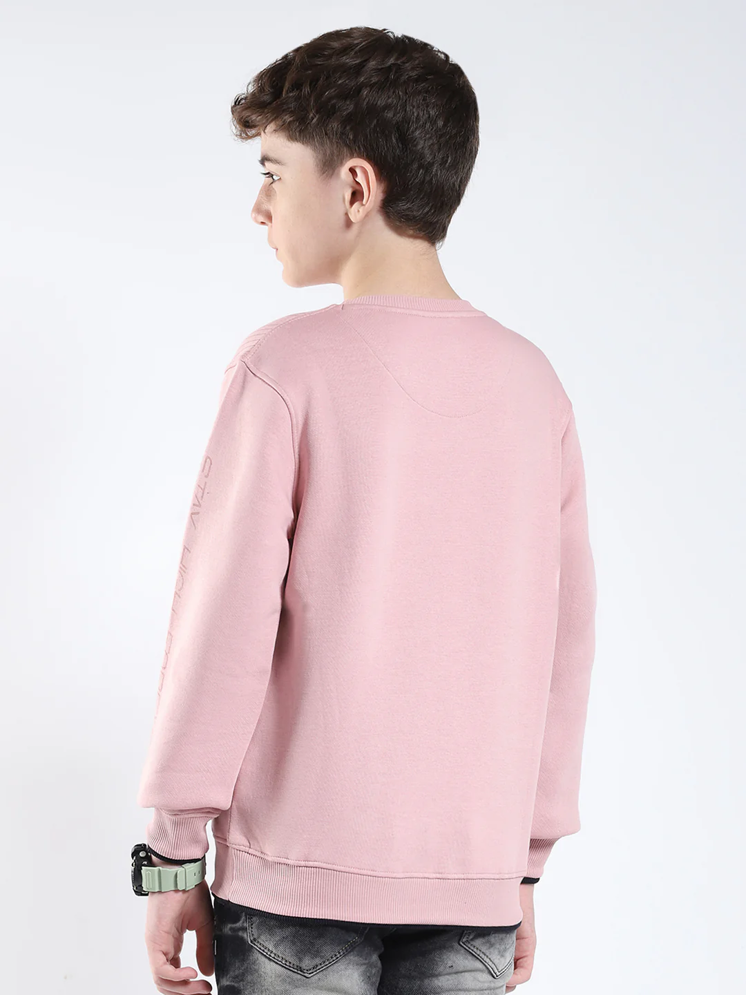 Boys Pink Printed Round Neck Full Sleeve Sweatshirt - Image 5