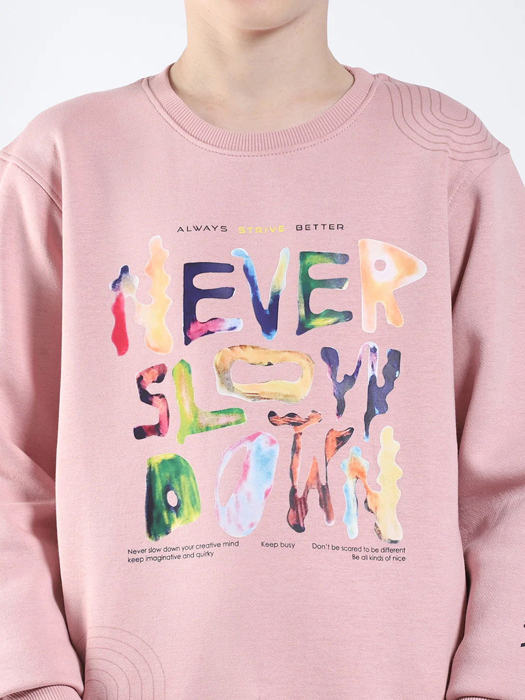 Boys Pink Printed Round Neck Full Sleeve Sweatshirt - Image 6