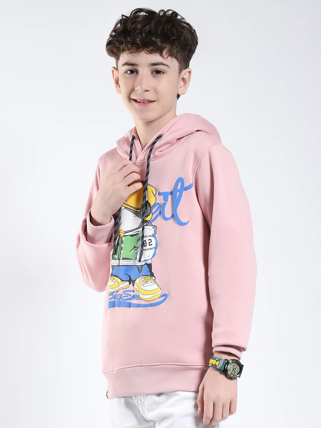Boys Pink Printed Round Neck Full Sleeve Sweatshirt - Image 3