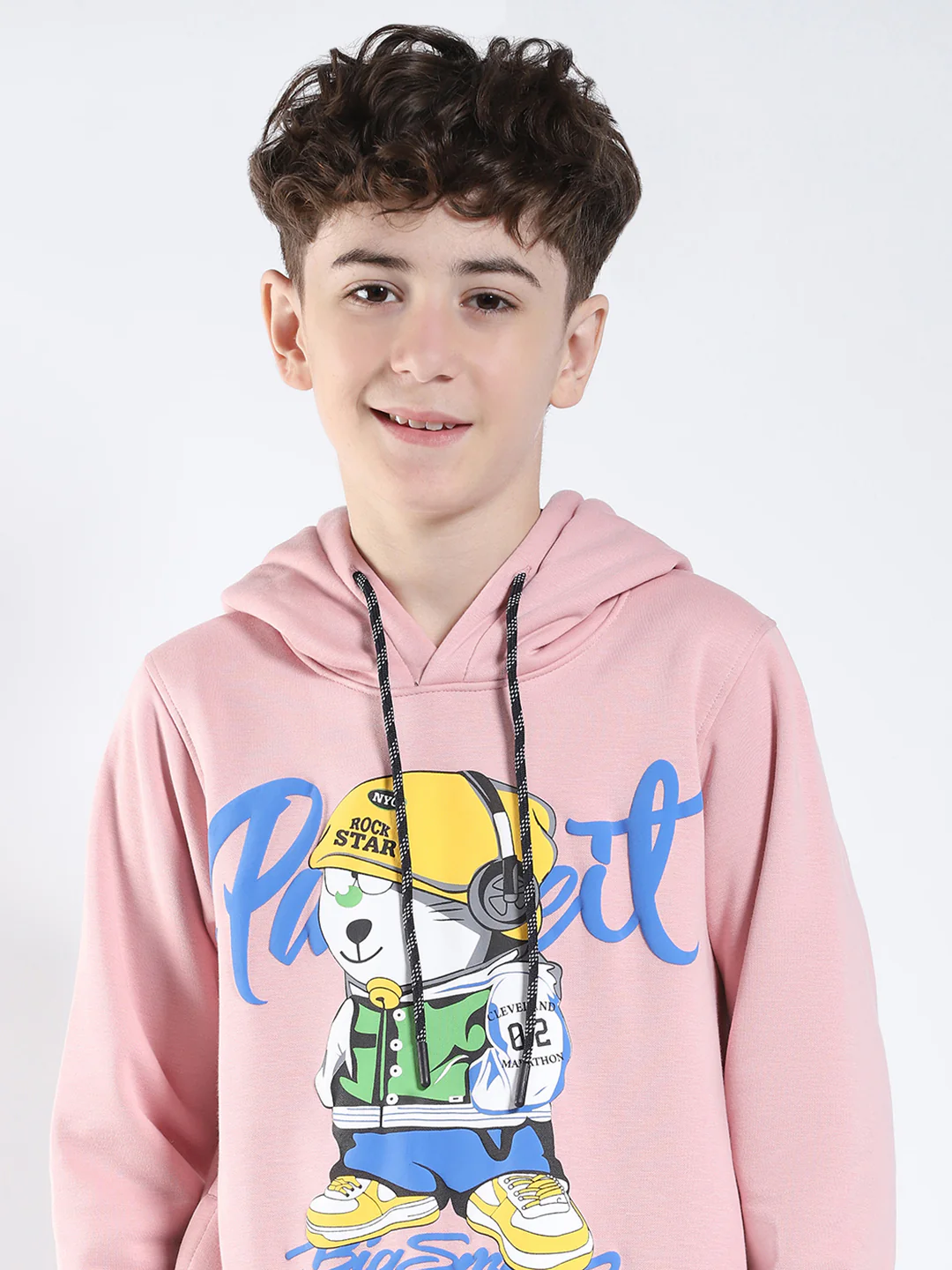 Boys Pink Printed Round Neck Full Sleeve Sweatshirt - Image 6