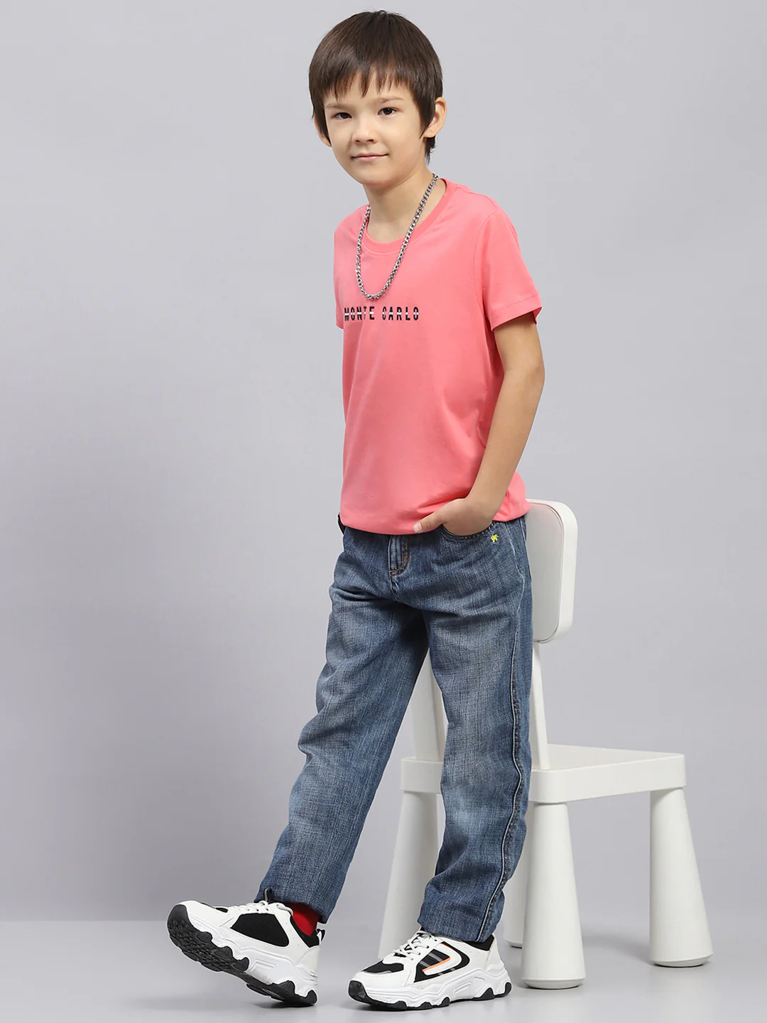 Boys Pink Printed Round Neck Half Sleeve T-Shirt - Image 2