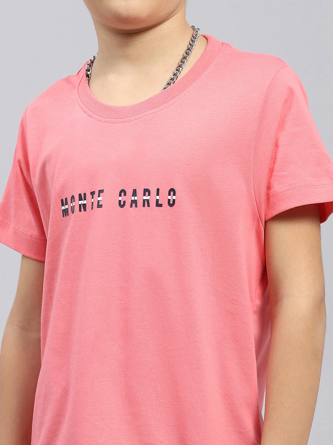 Boys Pink Printed Round Neck Half Sleeve T-Shirt - Image 6