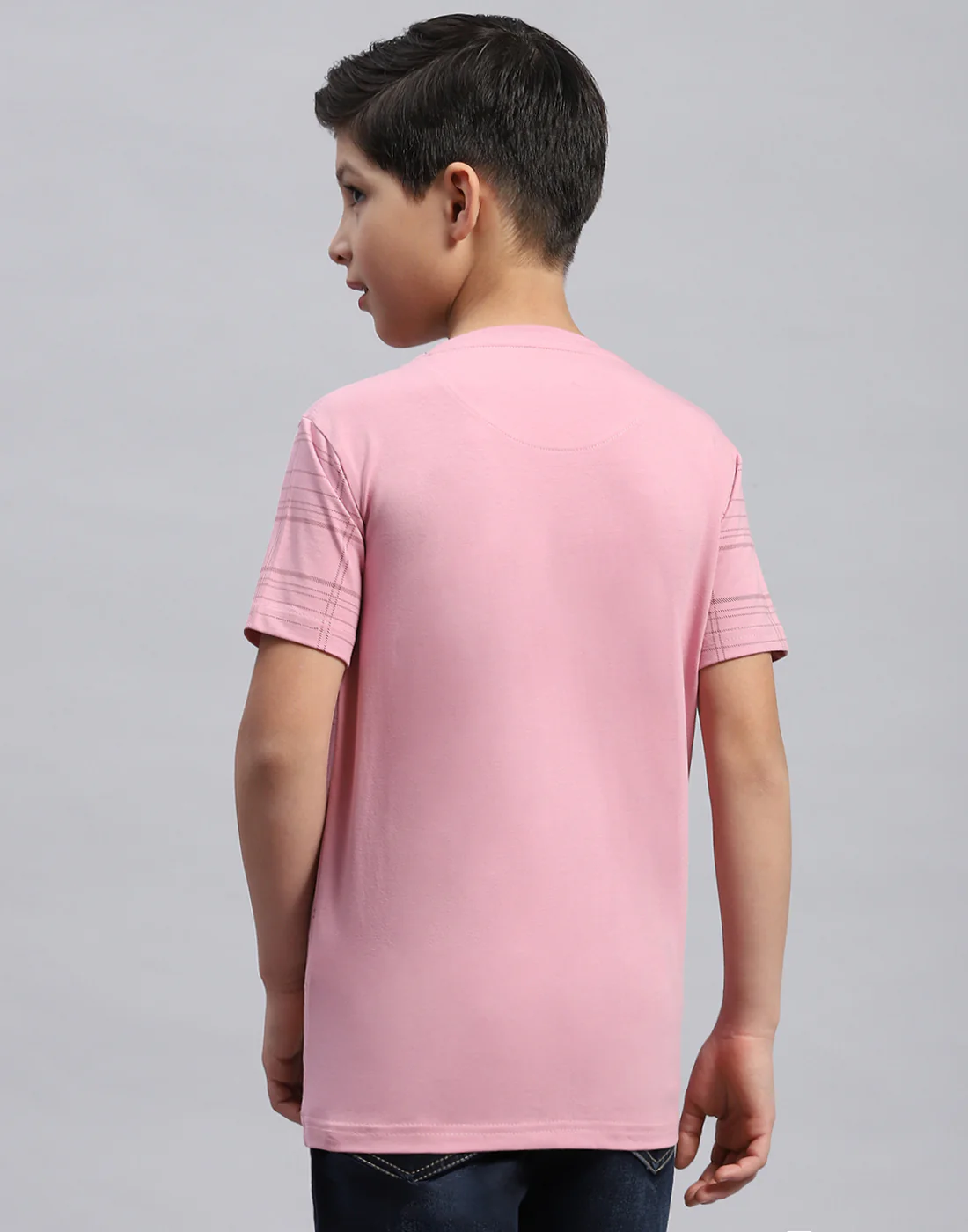 Boys Pink Printed Round Neck Half Sleeve T-Shirt - Image 5