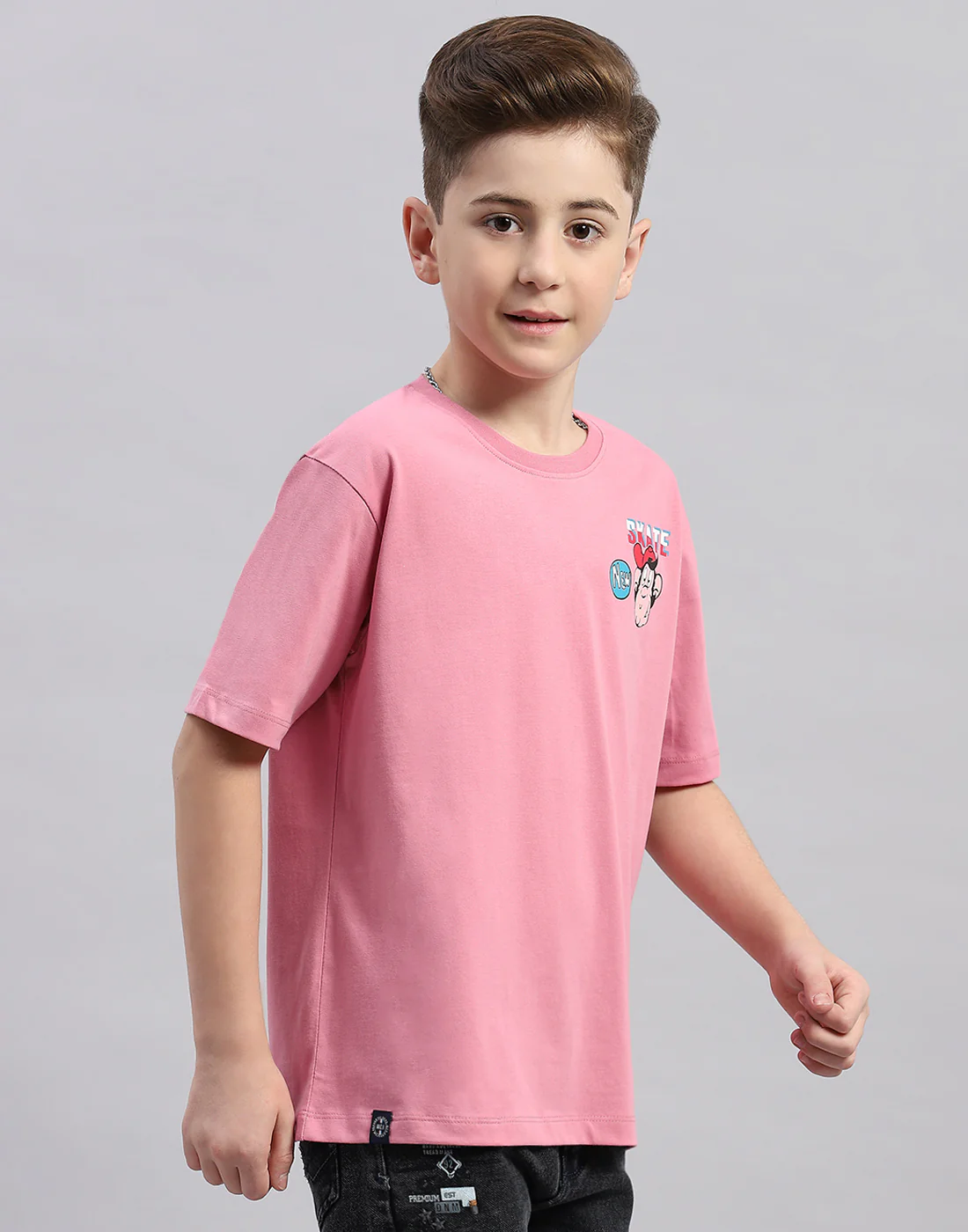 Boys Pink Printed Round Neck Half Sleeve T-Shirt - Image 5